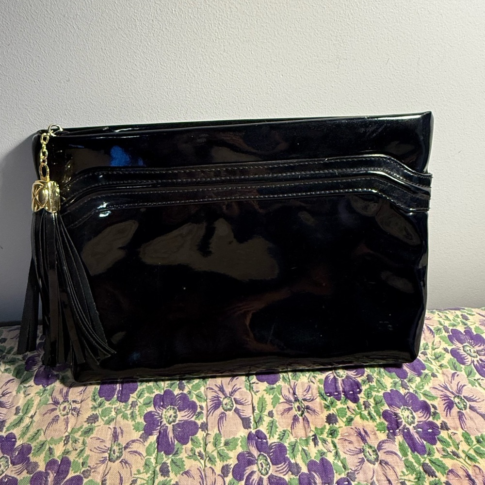 First Edition Patent Leather Clutch with tassel